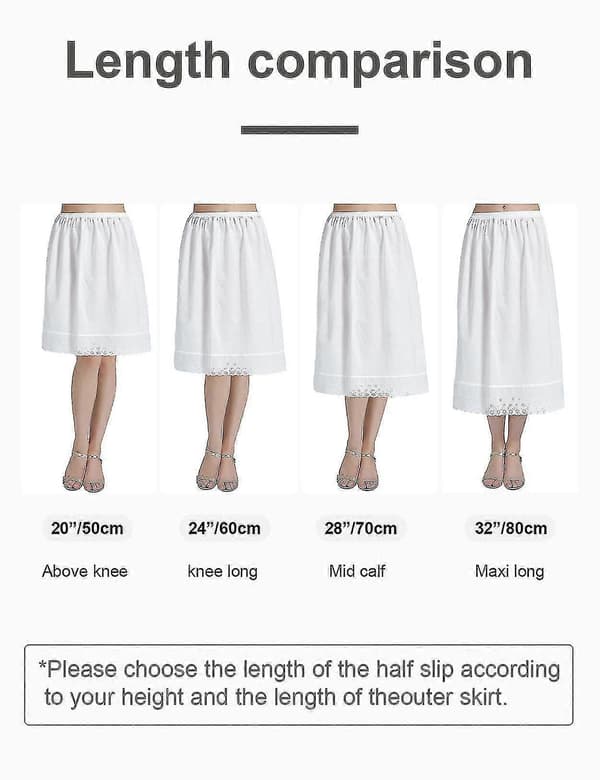 100 % bomull dame halv underkjole med blondebroderi Ivory-80cm Length M