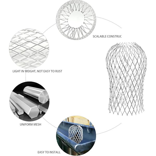 4 kpl kourukoreja, uudet pyöreät alumiiniputket laajennettavat suodatinkourukorit, lehtisiivilä kourusuoja peittää alasputken 4 Pack New Round Head