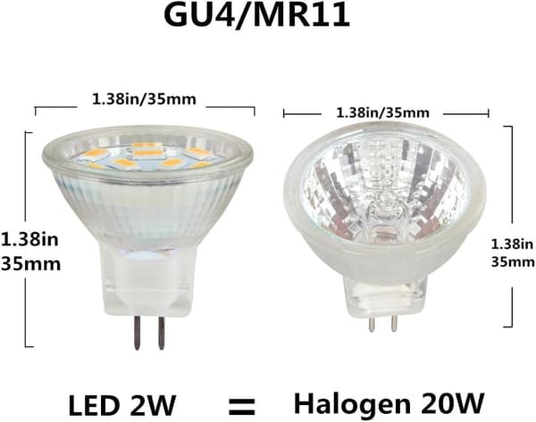 LED MR11 lamper 2W 12V, GU4 varm hvid 3000K, 20W halogenækvivalent, MR11 G4/GU4.0 LED lampe (4-pak)