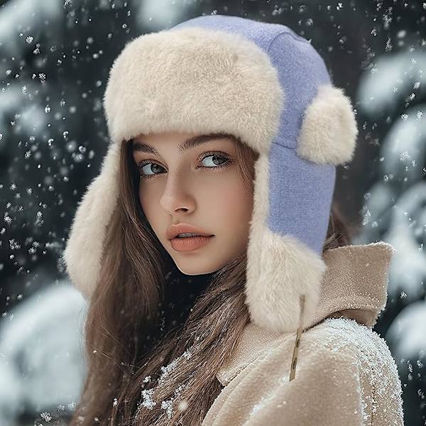 Vinter trapper hat med øreklapper, varm russisk hat til kvinder, trapper hat/skihue til mænd. blue