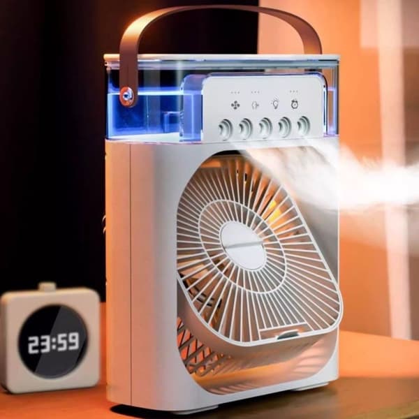5-dyse forstøverventilator, bærbar skrivebordskøleventilator, USB genopladelig luftkøler med justerbar spray til hjem og kontor 20*8*26
