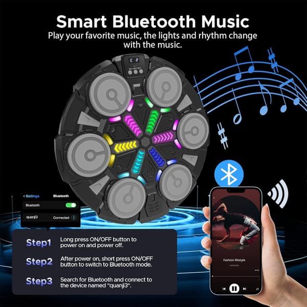Musikalisk boxningsmaskin lämplig för barn och vuxna, Bluetooth väggmonterad boxningsmatta, rytmljus, dubbel hemträningsutrustning.{f2}