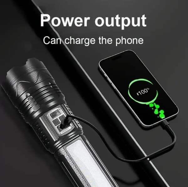 Genopladelig 5400mAh USB LED Lommelygte Lang Distance Lysstærk Bærbar Hjemmesikkerhed Sort