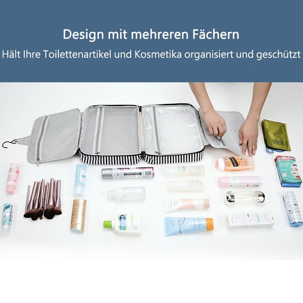 Hengende toalettmappe stor toalettmappe for kvinner med 4 rom og 1 KLB