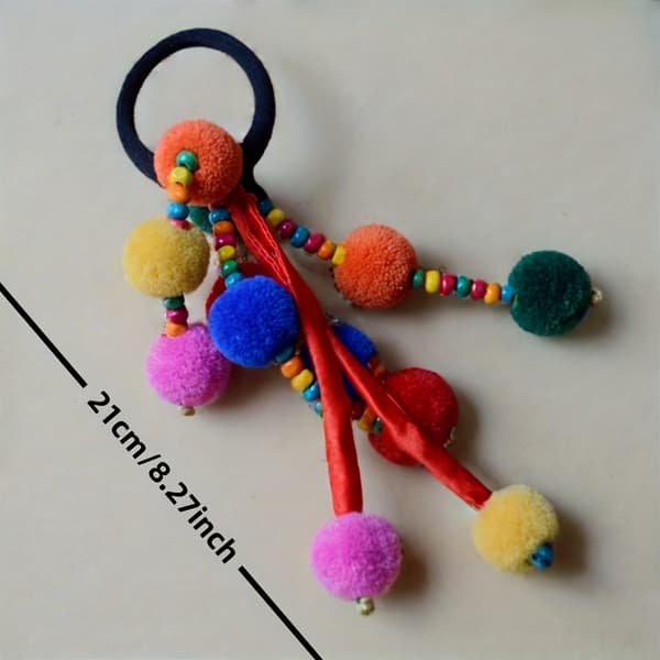 Boheemit värikkäät tupsupallot hiuslenkit Random Color