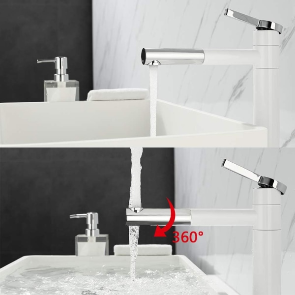 Badrumsblandare Vit Badrumsvaskblandare 360 ​​Vridbar Mässing Handfatblandare Enkelt hål för tvättställsblandare Badrumsblandare