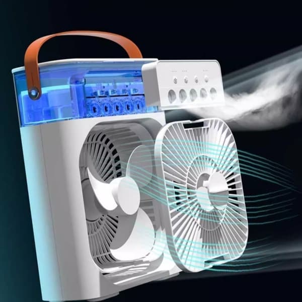 5-dyse forstøverventilator, bærbar skrivebordskøleventilator, USB genopladelig luftkøler med justerbar spray til hjem og kontor 20*8*26