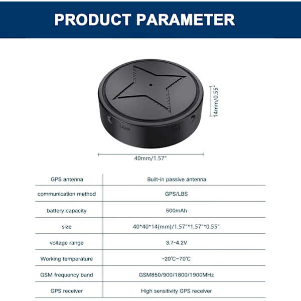 GPS Stark Magnetisk Tracker, GPS Stark Magnetisk Fordons Anti-Förlust Tracker, Multifunktionell Mini GPS Tracker för Fordon Ingen Prenumeration{F2}