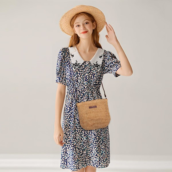 Halmväska för Kvinnor, Liten Crossbody-väska för Sommarstrand med Dragkedja och Justerbar Axelrem, Boho Vävd Handgjord Axelväska (Khaki) Khaki
