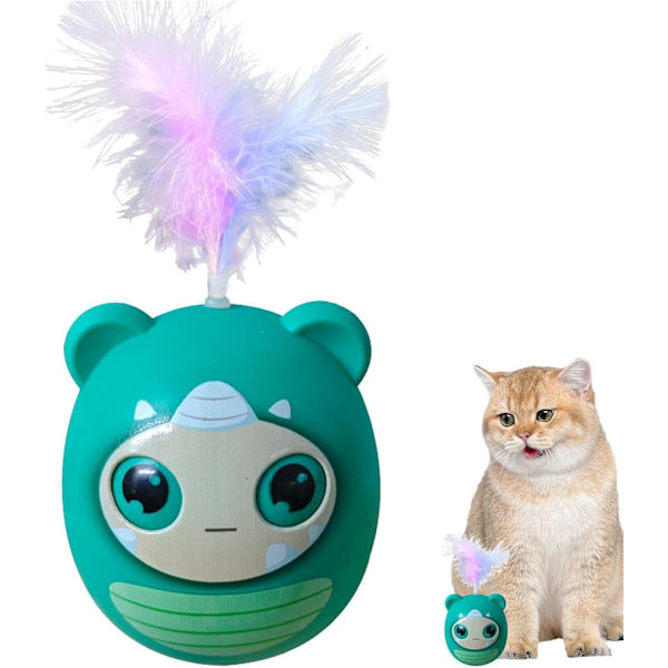 Kattleksak med fjädrar, Kattvippa, Interaktiv rolig kattungeboll med fjädrar, Kreativt husdjursmaterial Vippleksak för inomhus- och utomhuslek Green