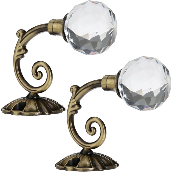 2pcs Crystal Ball Curtain Hookback Wall Mount Metal Curtain Holdback Tieback Hooks (Bronze)