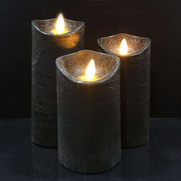 LED bloklys - rustik - 3 stk. - 10/12,5/15 cm - med 3D flamme - (flere farver)(yh)