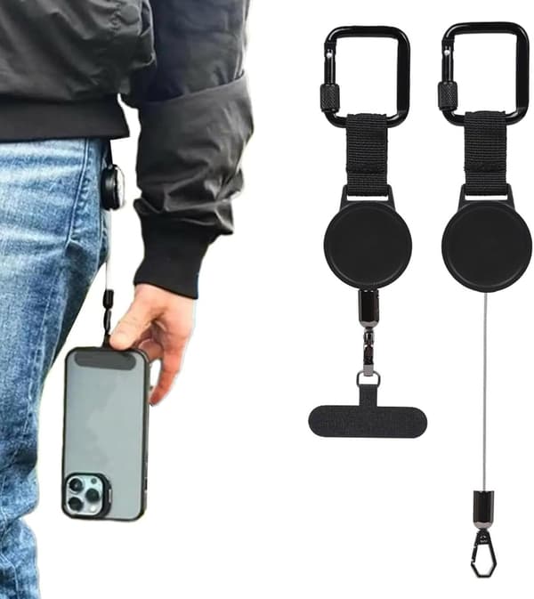 2-pack infällbar stöldskydd telefonhållare, telefonrem, smartphone säkerhetslina, bältesklämma{f2}