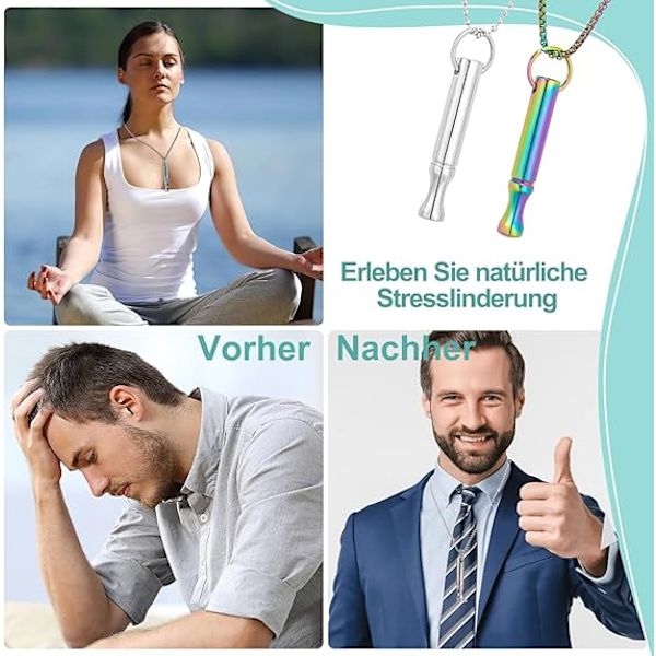 Åndedragshalskæde - Åndedragshalskæde - Åndedragshalskæde mod angst - Lydløst design angstfløjte - Lindrer angst og stress - Rustfrit stål...