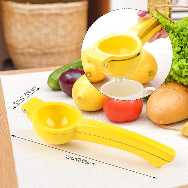 -Juice extractor - manuell - citruspress - citronpress - zinklegering - diameter 7 cm - gul