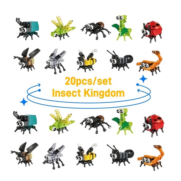 Hyönteisrakennuspalikkasarja Mini Bug Bricks Kouluttava DIY-mallilelu 20pcs/set, Insect Building Blocks
