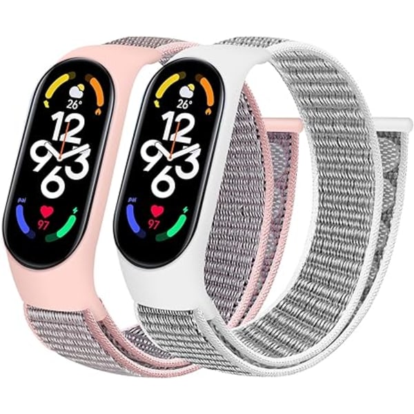 Armband för Xiaomi Band 7/6/5/Amazfit Band 5, 2-pack Andningsbart Nylon Sport Solo Loop Ersättningsarmband
