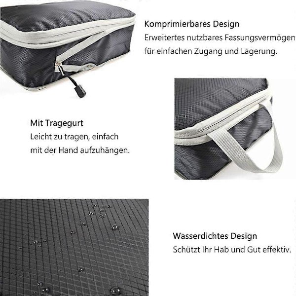 Kompressionspackkuber Resväska Organiseringspackkub Packkub Bagageförvaringsväskor (Svart, 3-pack)