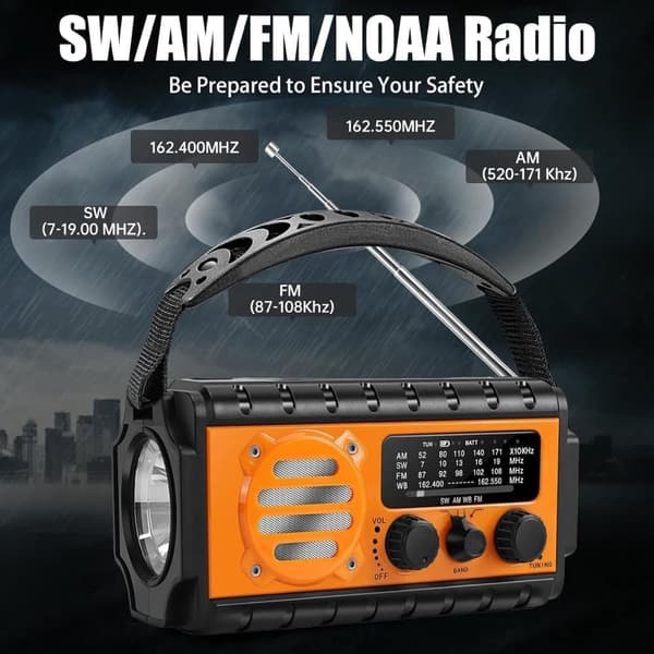 20000 mAh hätäradio taskulampulla, aurinkokennokampi, AM/FM-sääradio, SOS, mobiililataus oranssi{F2} orange
