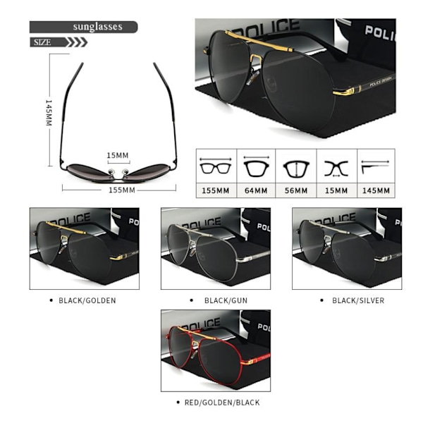 Nya UV-skydd polariserade solglasögon, herr solglasögon körglasögon, pilotglasögon, omfattande förpackningsskydd{f2} BLACK/GOLDEN