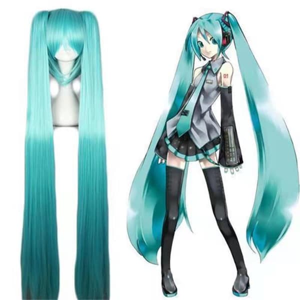 Hatsune Miku paryk Cosplay Festparykker med 2 hestehaler lang glat