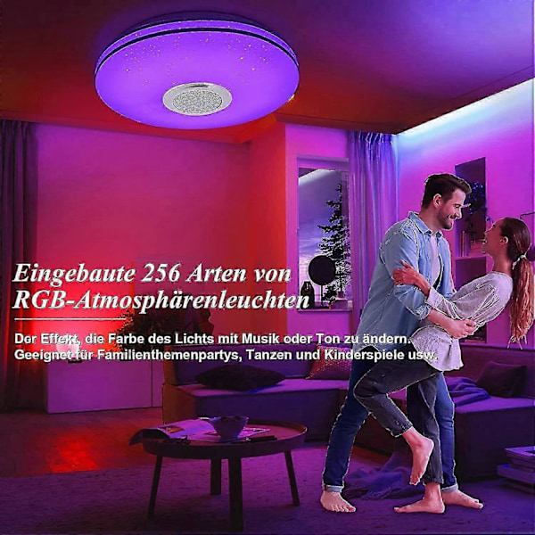 Dimbar RGB LED Taklampe med Bluetooth-høyttaler, Ideell for Kjøkken, Barnerom, Soverom, Stue - 32cm