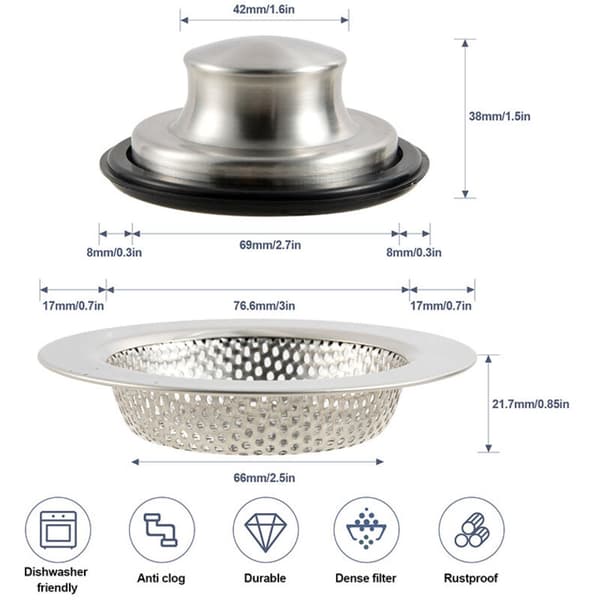 Sink Strainer, Stainless Steel Sink Strainer, Sink Grid, Thicker, Outer Diameter 112mm / 4.4 inch (Large Size)（F2）