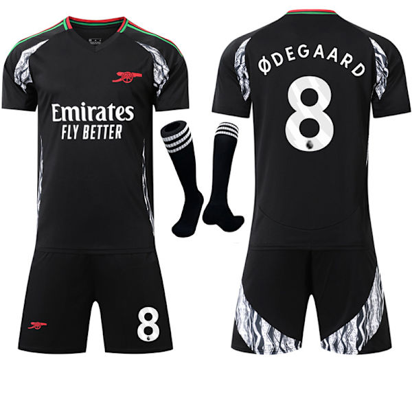 2024-2025 Arsenal udebane børne voksen sort fodboldtrøje sæt med sokker No.8 ØDEGAARD No.8 ØDEGAARD No.8 ØDEGAARD 28