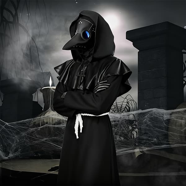 Pestlæge Kostume Med Maske Og Sort Kappe Middelalderlig Rollespil Fest Outfit Til Mænd Og Kvinder Black 8pcs