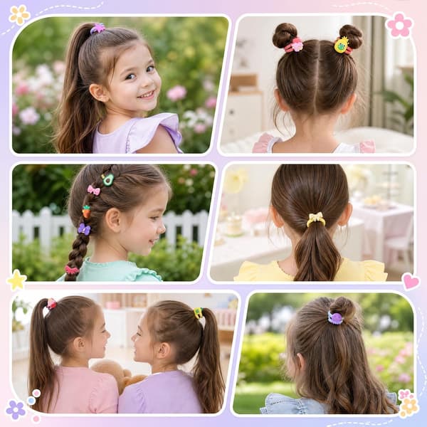 200 stk fargerike hårbånd til jenter, elastiske hårbånd til jenter, 2 modeller scrunchie jenter (frottéhårbånd og tommelhårbånd)