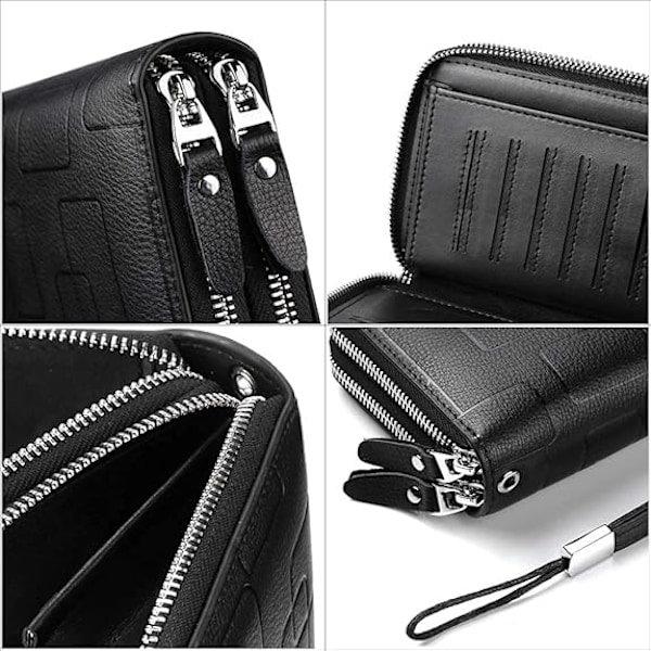 Herrar Clutch Väska Handväska Äkta Läder Plånbok Dragkedja Lång Plånbok