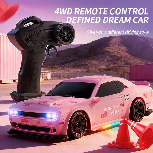 Pinkki Dodge Hellcat RC-auto, 4WD nopea driftaava kauko-ohjattava auto lapsille