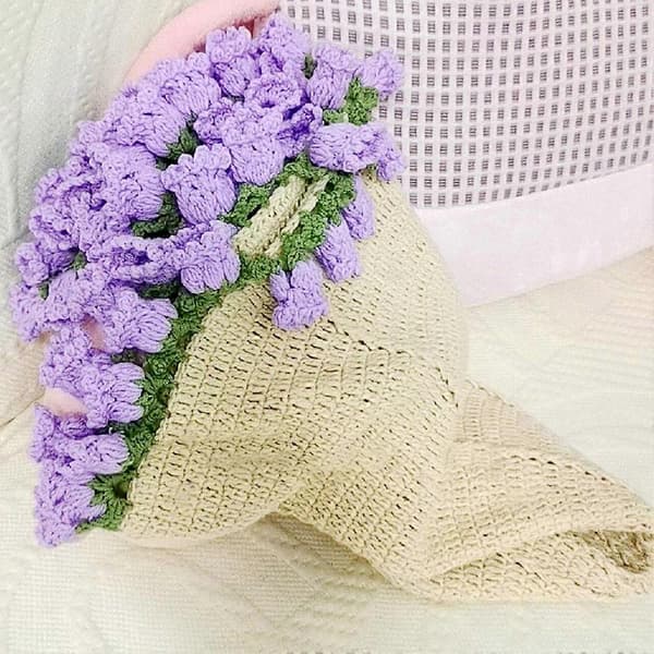DIY håndvævet blomsterbuket tæppe, blødt hudvenligt maskinvaskbart for begyndere Blue