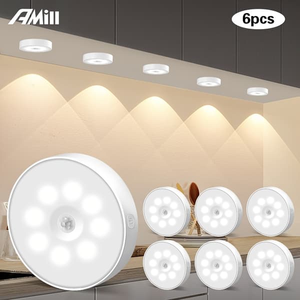6 stk. bevegelsessensor LED nattlys USB oppladbar vegglampe for soveromstrapp Warm White 6pcs
