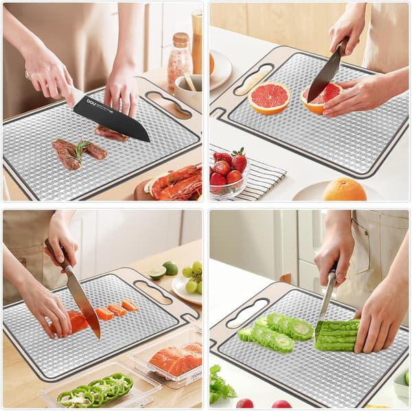 Skärbräda i rostfritt stål, dubbelsidig köksbräda, reptålig meshdesign, bräda med juicekanal
