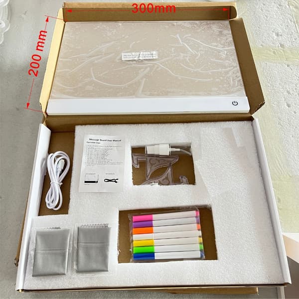 Oppladbart LED-tegnebrett, viskbart DIY-lysskrivebrett for barn White border 30×20cm