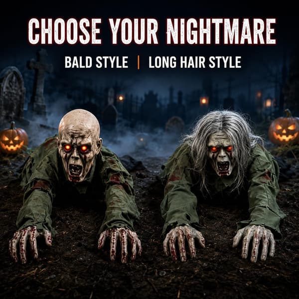Kravlende Zombie Animatronic, Halloween Lydaktiveret med Lysende Øjne Bald Style