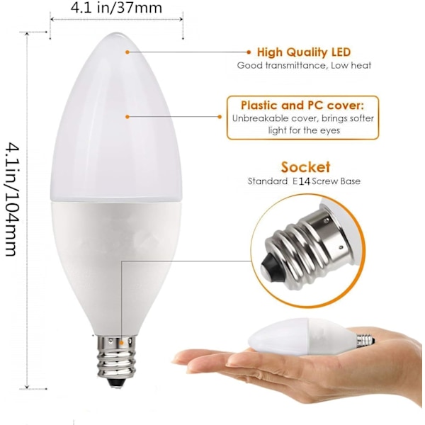 E14 LED-stearinlys pærer LED-pærer E14 Candelabra, 10 SMD 2835 Varmt hvitt lyspærer, ikke dimbar, 220-240v, E14 sokkel for