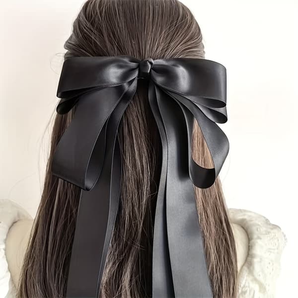 Elegant stor rosett hårklämma band hårspänne kvinnor mode håraccessoar Black