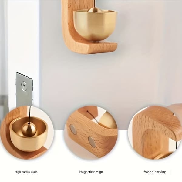 Magnetisk vindklocka dörrklocka bokträ koppar dörrpåminnelseklocka heminredning för entré Beech Brass Wind Chime Ornament