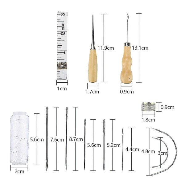 Håndsydd skinnverktøysett, DIY håndsydd syboks, skinnhåndverktøysett med sømfjerner, 22 deler--
