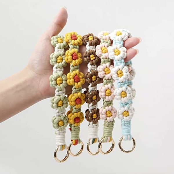 Boho Nøglering Håndlavet Nøglering Håndledsrem Nøglering Håndledsrem til Nøgler Sød Tusindfryd Nøglering til Kvinder