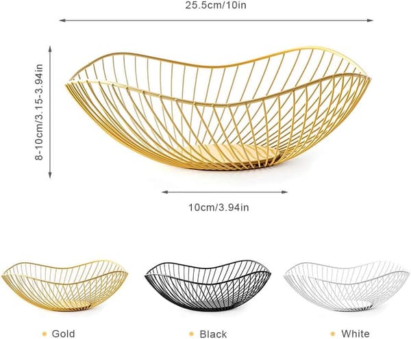 Fruktskål i metall med genombruten design - Gyllene fruktskål - Stor kapacitet - För frukt - Snacks - Grönsaker - 25 x 10 cm (Guld)
