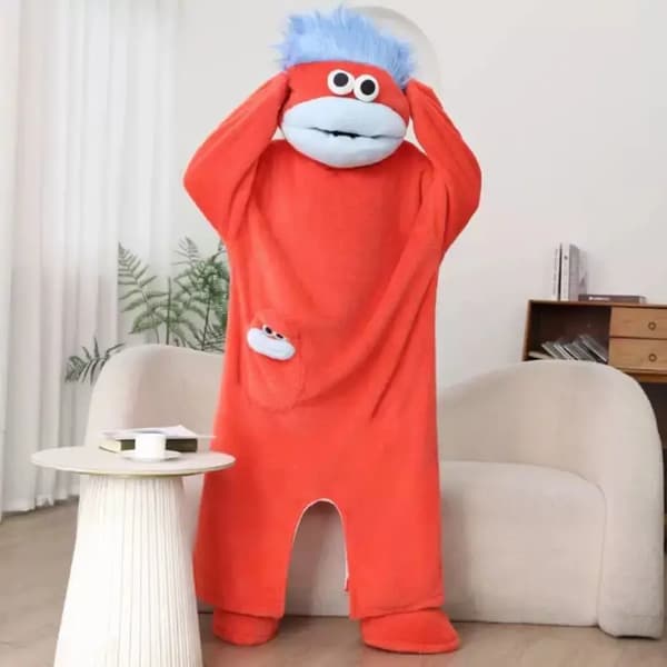 Söt Stort Mun Monster Onesie Pyjamas Tjock Korallfleece Hemmakläder För Par Män Kvinnor Höst Tecknad Sovplagg 2 XL