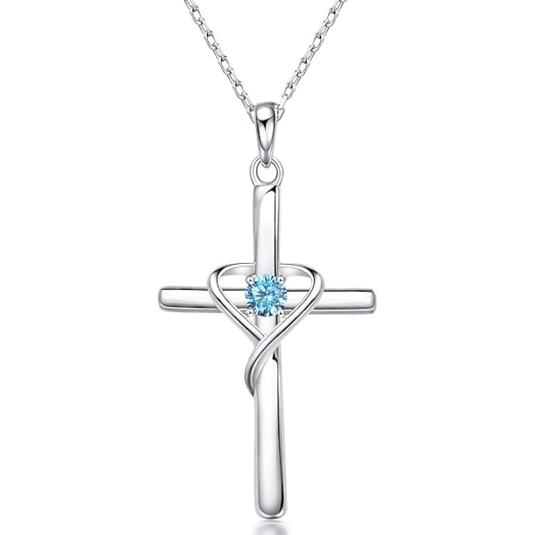 December Födelsesten Korshalsband - 925 Silver med 5A CZ Blå Topas & 14K Guld/Roséguld - Isblå Unisex Jul Smycke