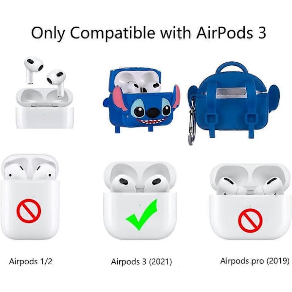 Passar Airpods 3:e generationen 2021, Silikon Tecknad Sött Fodral Skyddande Stöttåligt Skal för Airpods 3 Stitch Väskor{F2] Stitch Bags standard