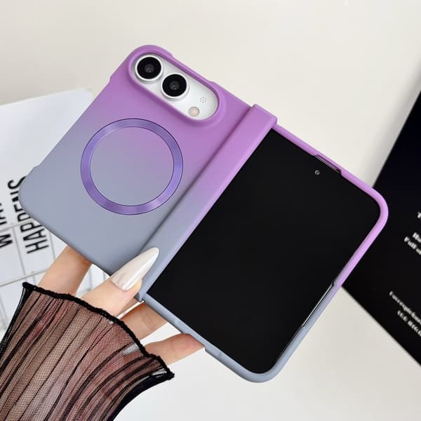 iPhone Duo Sammenleggbart Deksel, Støtsikkert Magnetisk Telefondeksel med Flytende Gradientdesign, Beskyttende Dobbeltskjermdeksel Purple-gray