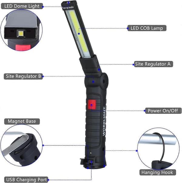 LED Arbeidslys 5 Moduser - LED Inspektørlampe 800LM, Oppladbart Reparasjonslys, Egnet for Bilreparasjonsarbeid{F2}