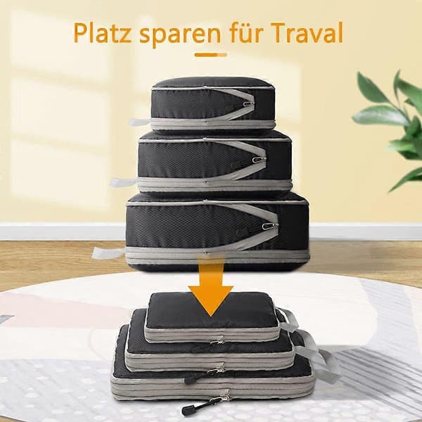 Kompressionspackkuber Resväska Organiseringspackkub Packkub Bagageförvaringsväskor (Svart, 3-pack)