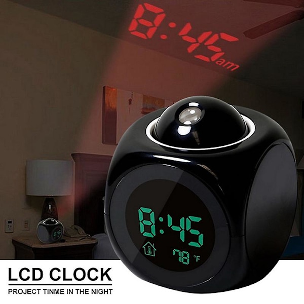Kreativ LCD Digital Projektions Laser Väckarklocka Display Röst Rapport Dekoration{f2} black